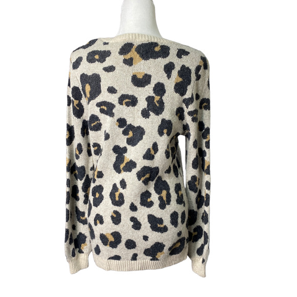 LOFT Womens Size Medium Leopard Print Sweater Wool Blend Pullover Brown Tan - Picture 3 of 4